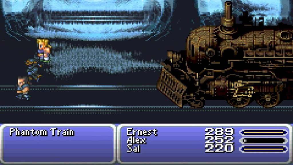 The battle against the Phantom Train in Final Fantasy VI, which can be defeated instantly with a Phoenix Down.