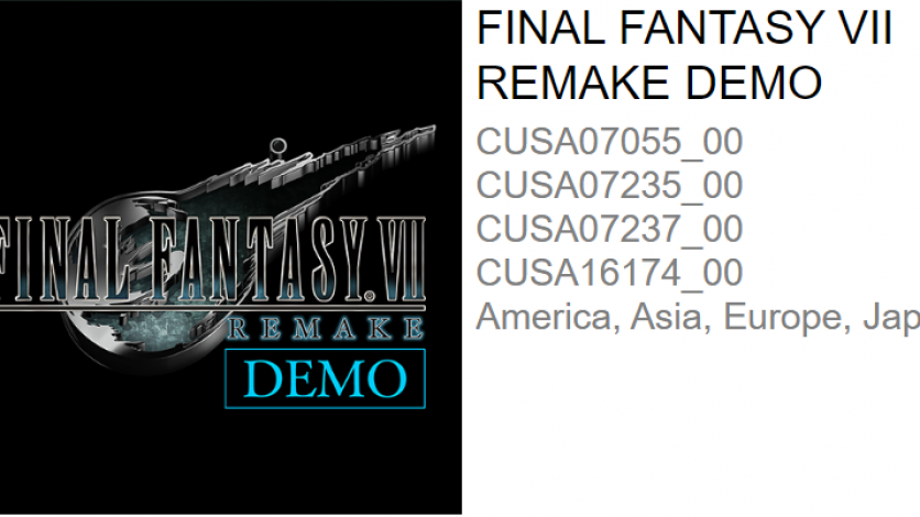 FFVII Remake Demo Listed on PSN!